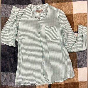 Green and White Striped Button-Up